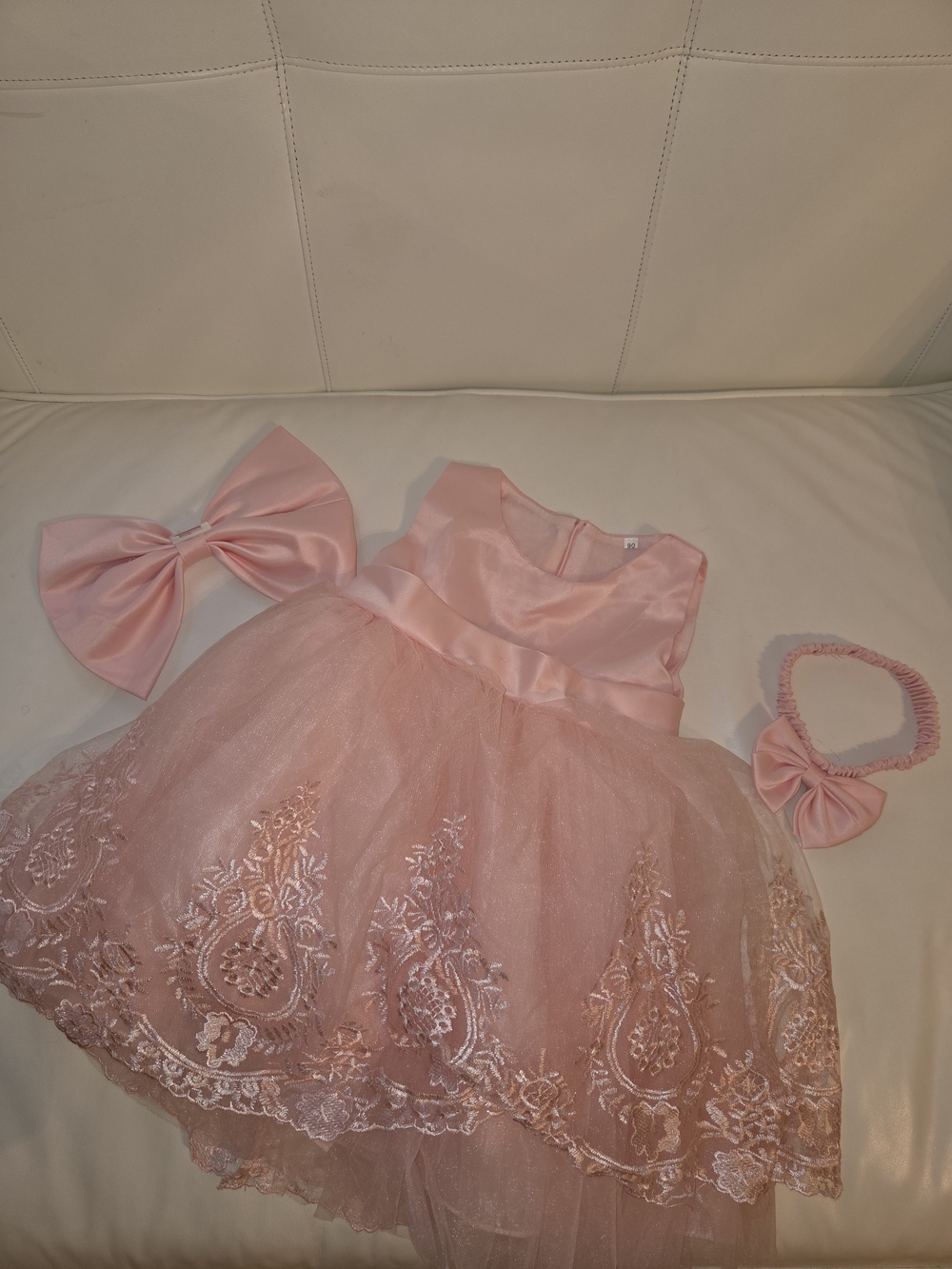 Amazon Pink Satin and Lace Tulle Formal Dress with Bow Headband